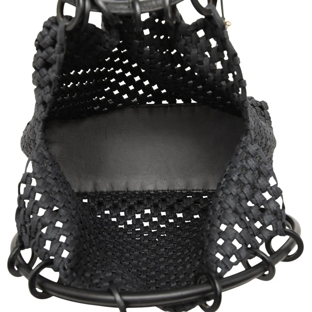 Gucci Woven Canvas Shoulder Bag Black Cotton Very good - Model View