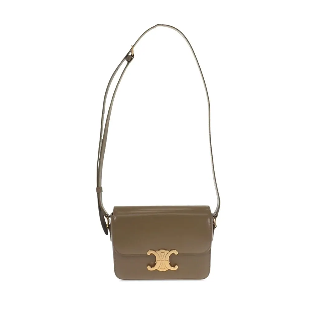Celine Teen Shiny Calfskin Triomphe Crossbody Brown Leather Very good - Front View