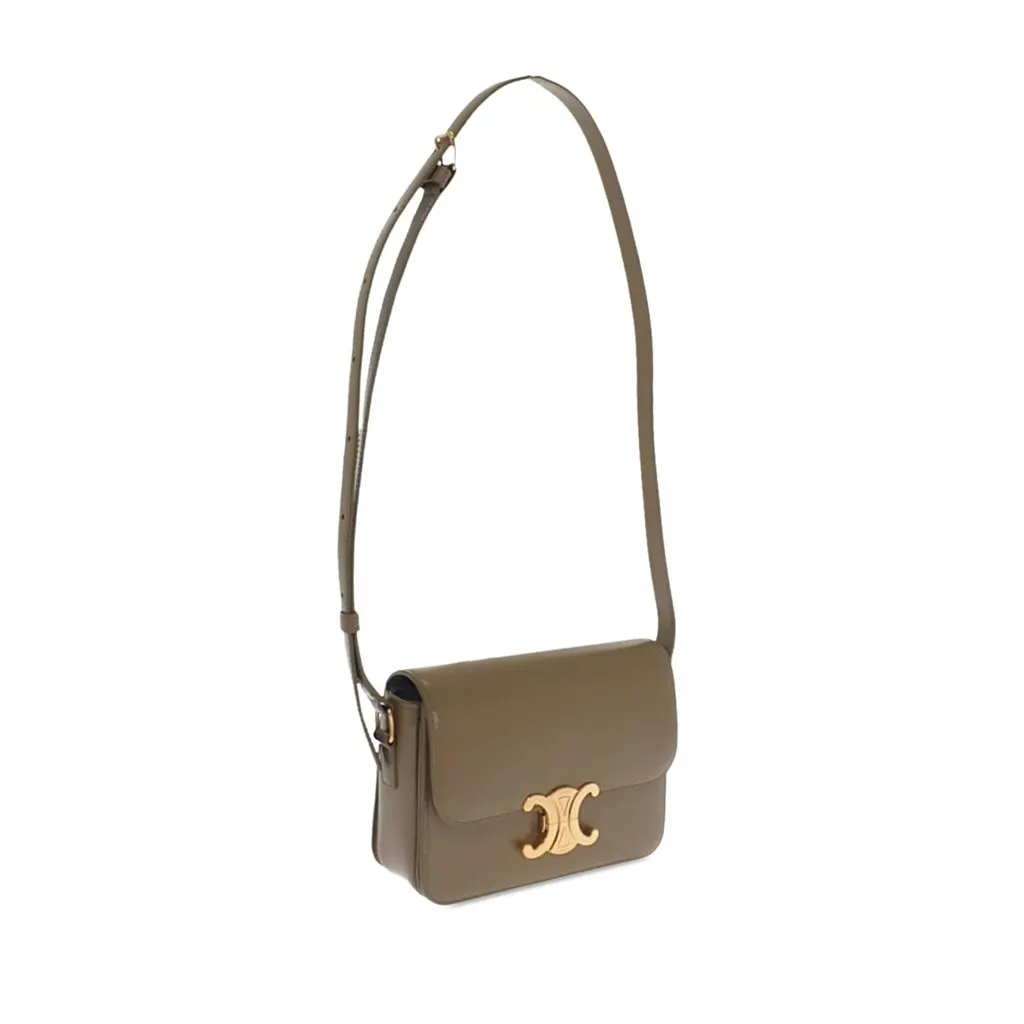 Celine Teen Shiny Calfskin Triomphe Crossbody Brown Leather Very good - Back View