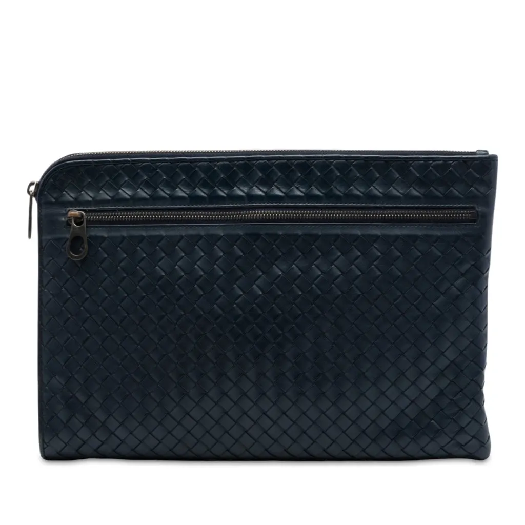 Bottega Veneta Nappa Intrecciato Clutch Blue Leather Very good - Front View