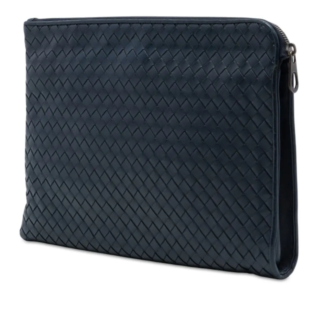 Bottega Veneta Nappa Intrecciato Clutch Blue Leather Very good - Back View