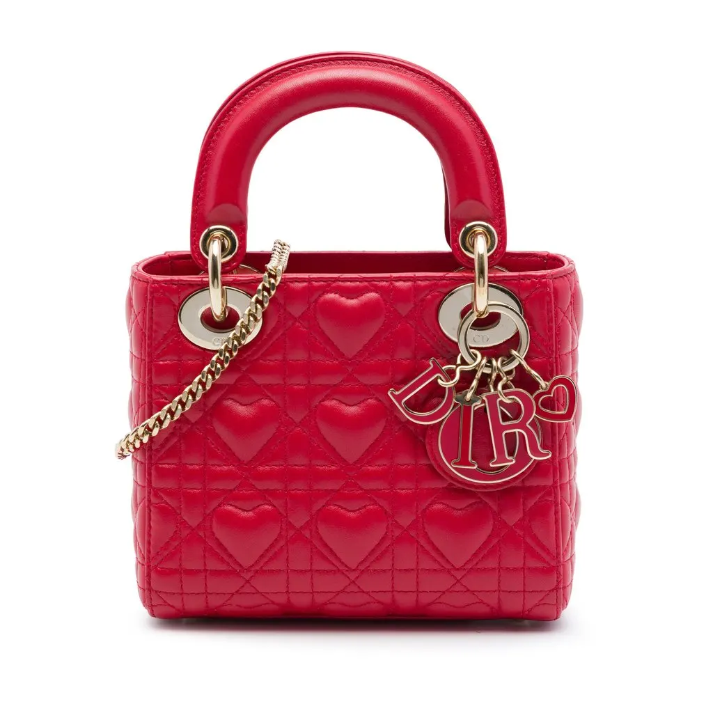 Dior DiorAmour Mini Lambskin Cannage Lady Dior Red Leather Very good - Front View