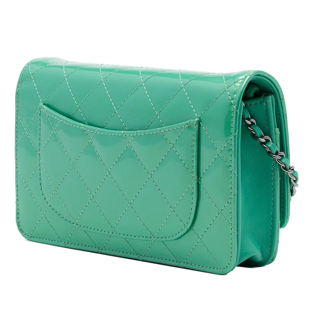Chanel CC Quilted Patent Wallet On Chain Green Leather Very good - Back View