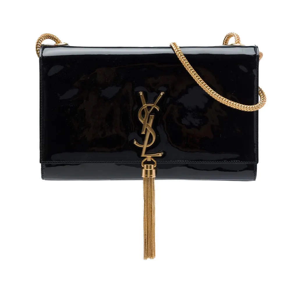 Saint Laurent Medium Patent Classic Monogram Kate Tassel Crossbody Black Leather Good - Front View