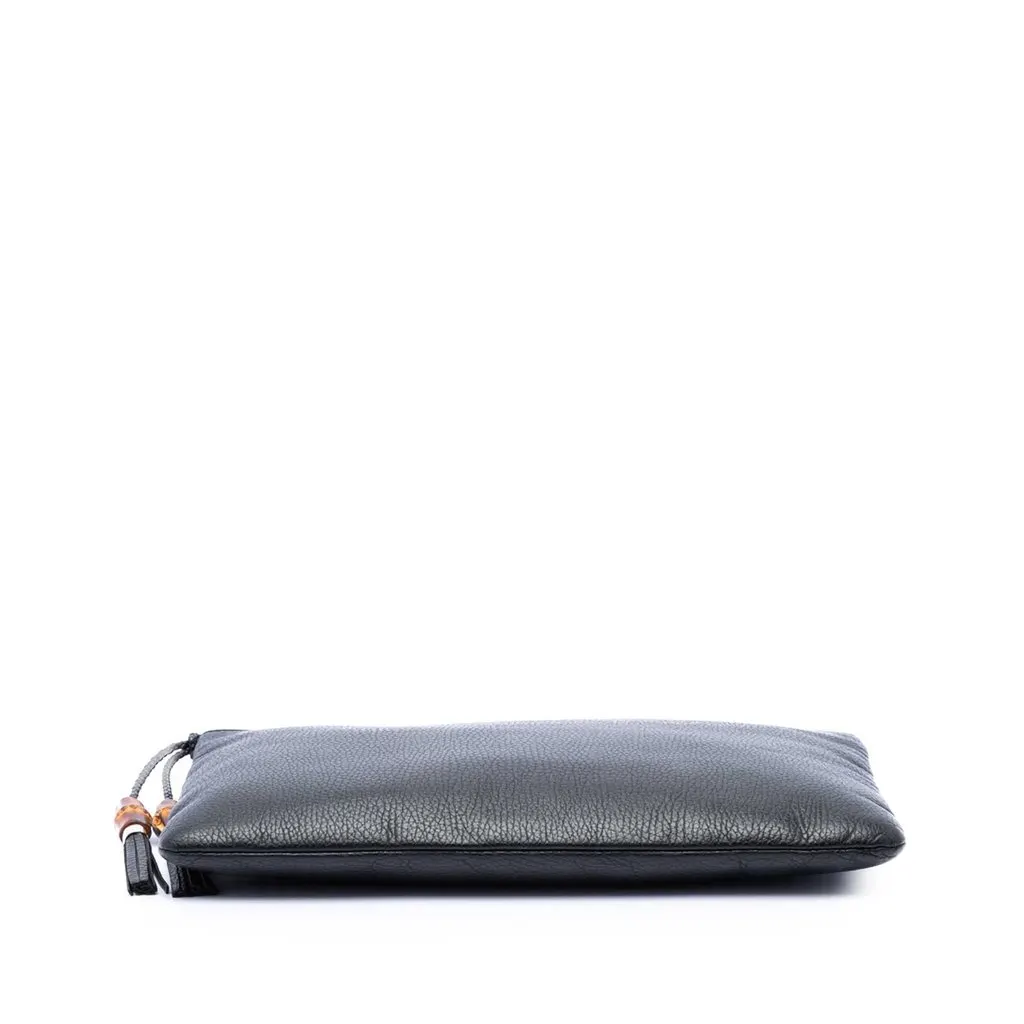 Gucci Calfskin Bamboo Tassel Clutch Black Leather Very good - Inside View
