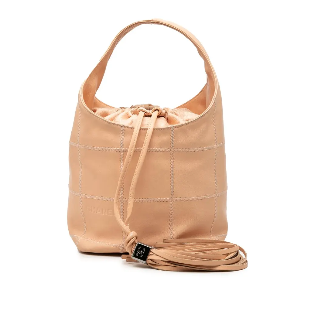 Chanel Calfskin Square Stitch Tassel Hobo Beige Leather Very good - Front View