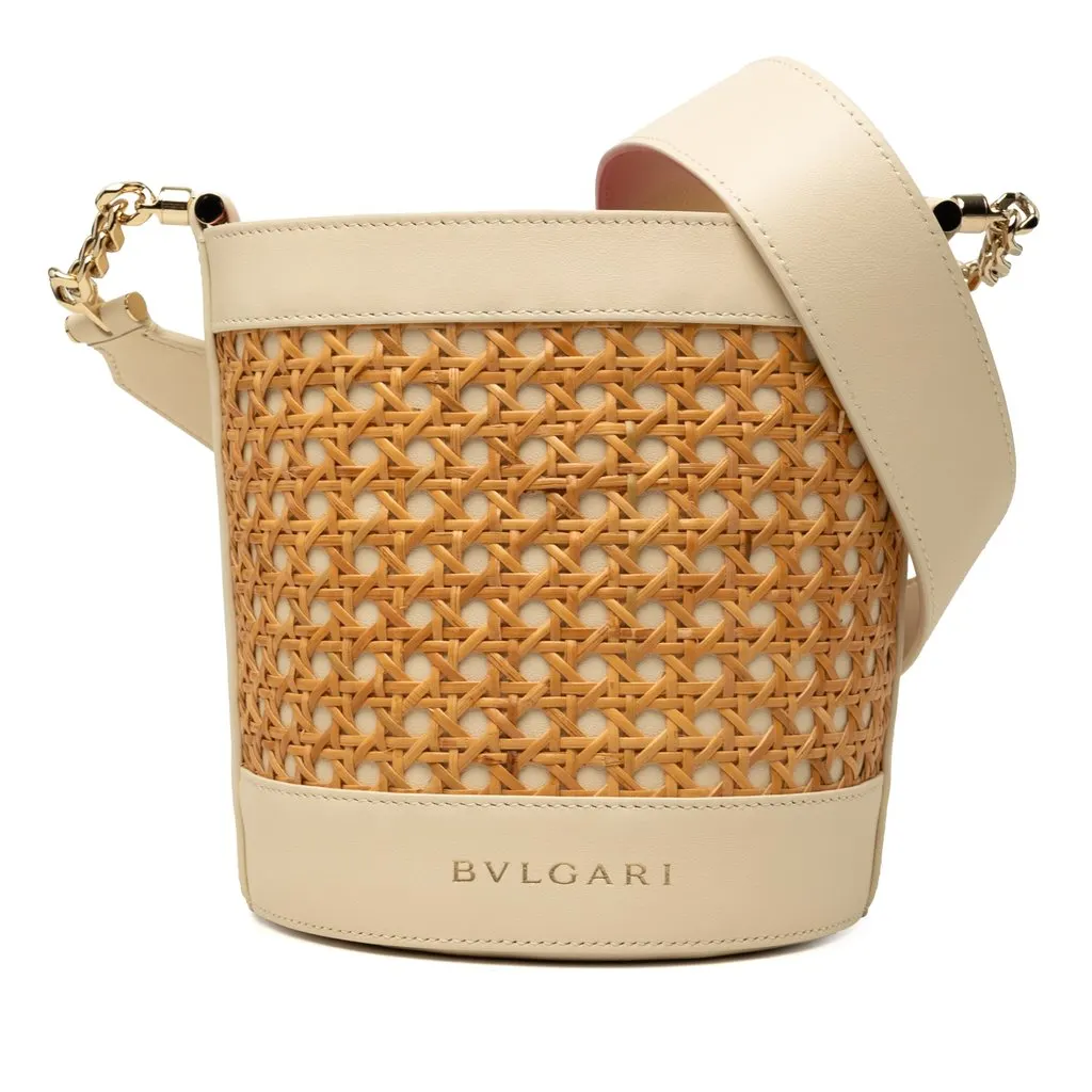 Bvlgari Wicker and Calfskin Serpenti Forever Bucket Bag Beige Very good - Front View