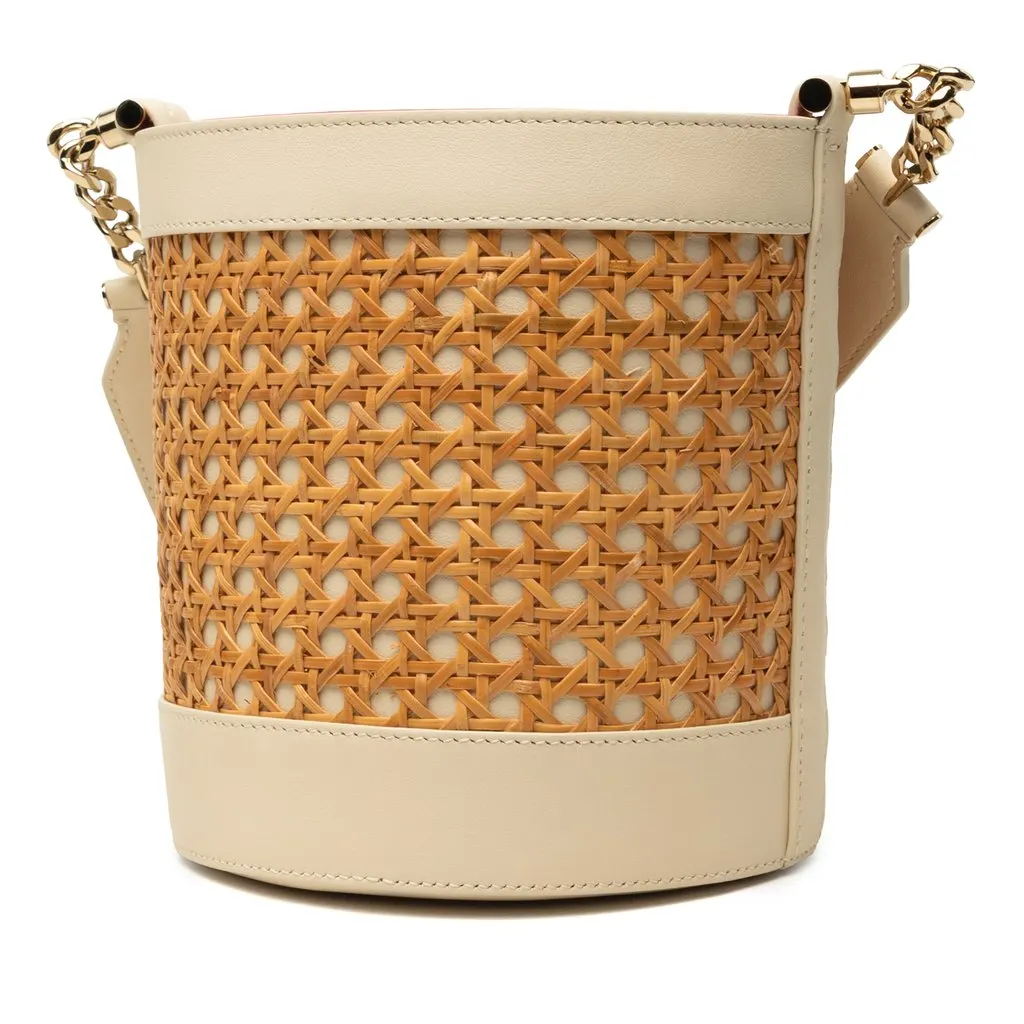 Bvlgari Wicker and Calfskin Serpenti Forever Bucket Bag Beige Very good - Back View