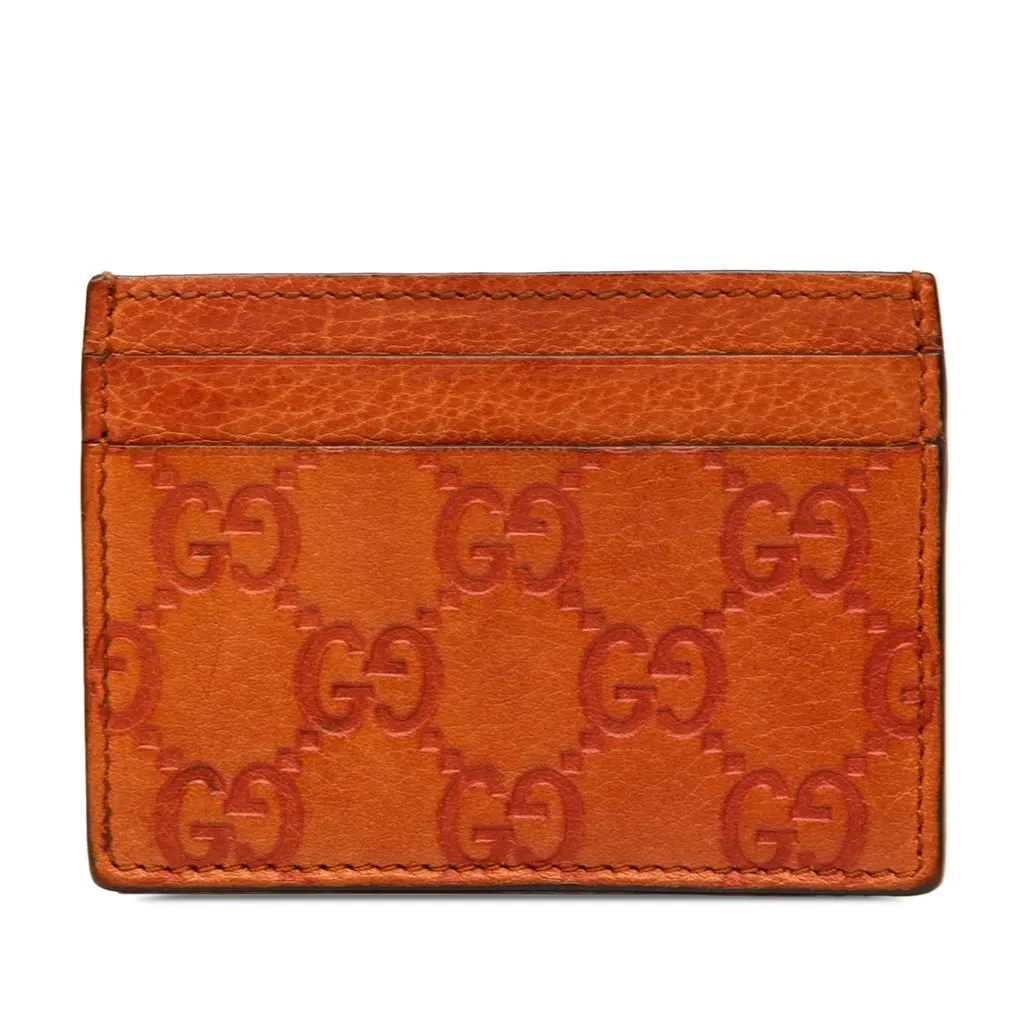 Gucci Guccissima Card Holder Orange Leather Very good - Front View