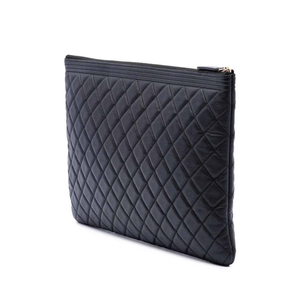 Chanel Large Quilted Caviar Boy O Case Clutch Black Leather Very good - Back View