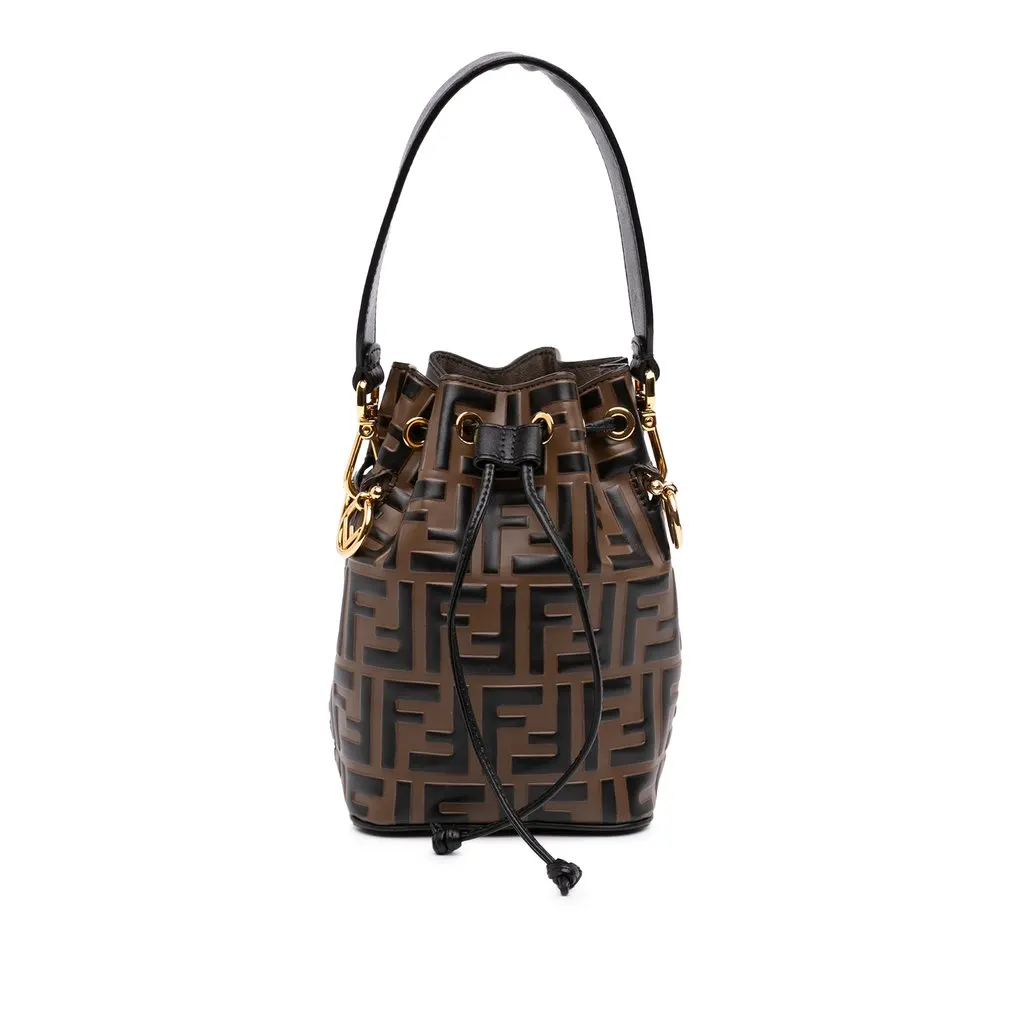 Fendi Mini FF 1974 Embossed Leather Mon Tresor Bucket Bag Brown Leather Very good - Front View