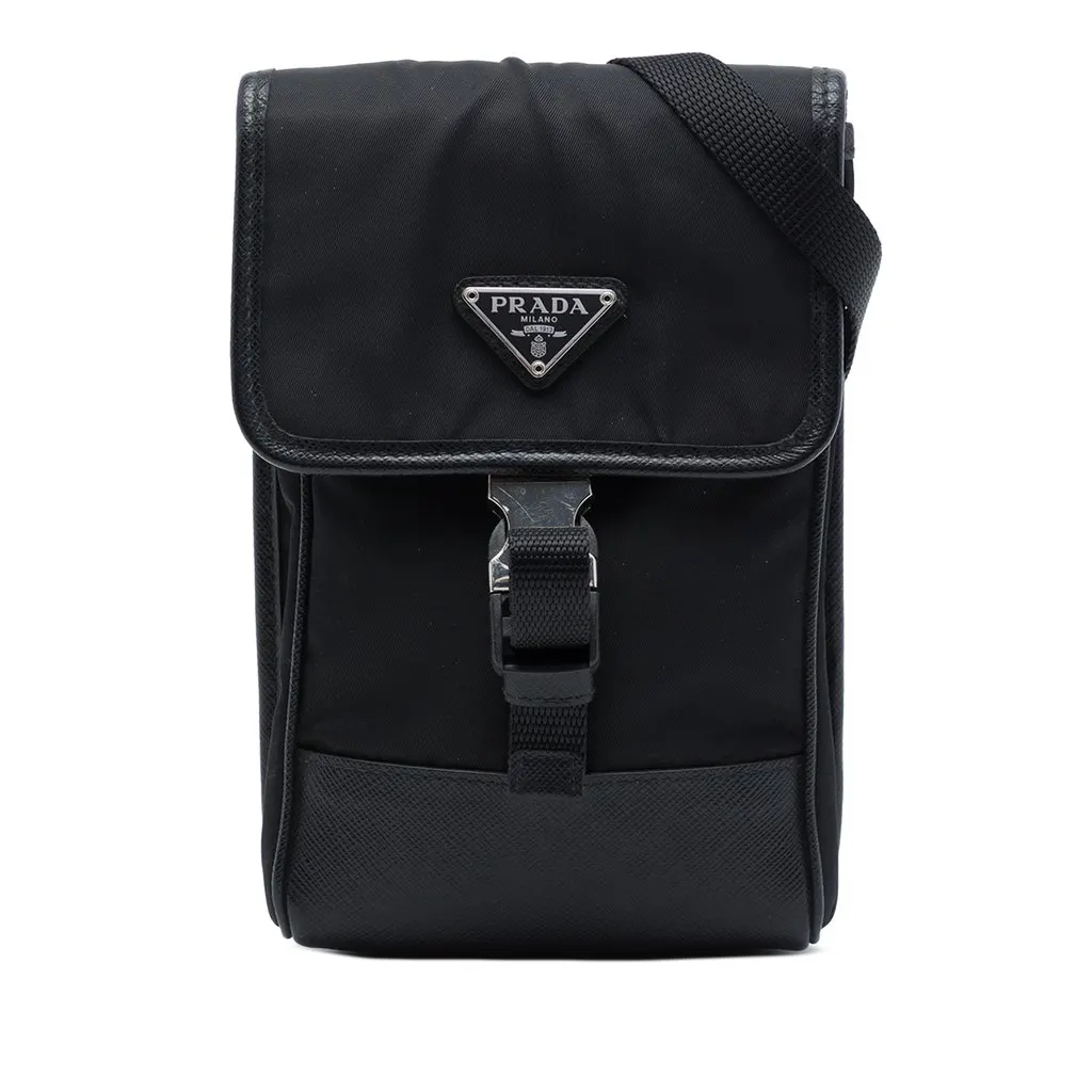 Prada Saffiano Trimmed Re Nylon Smartphone Case Black Polyamide Good - Front View