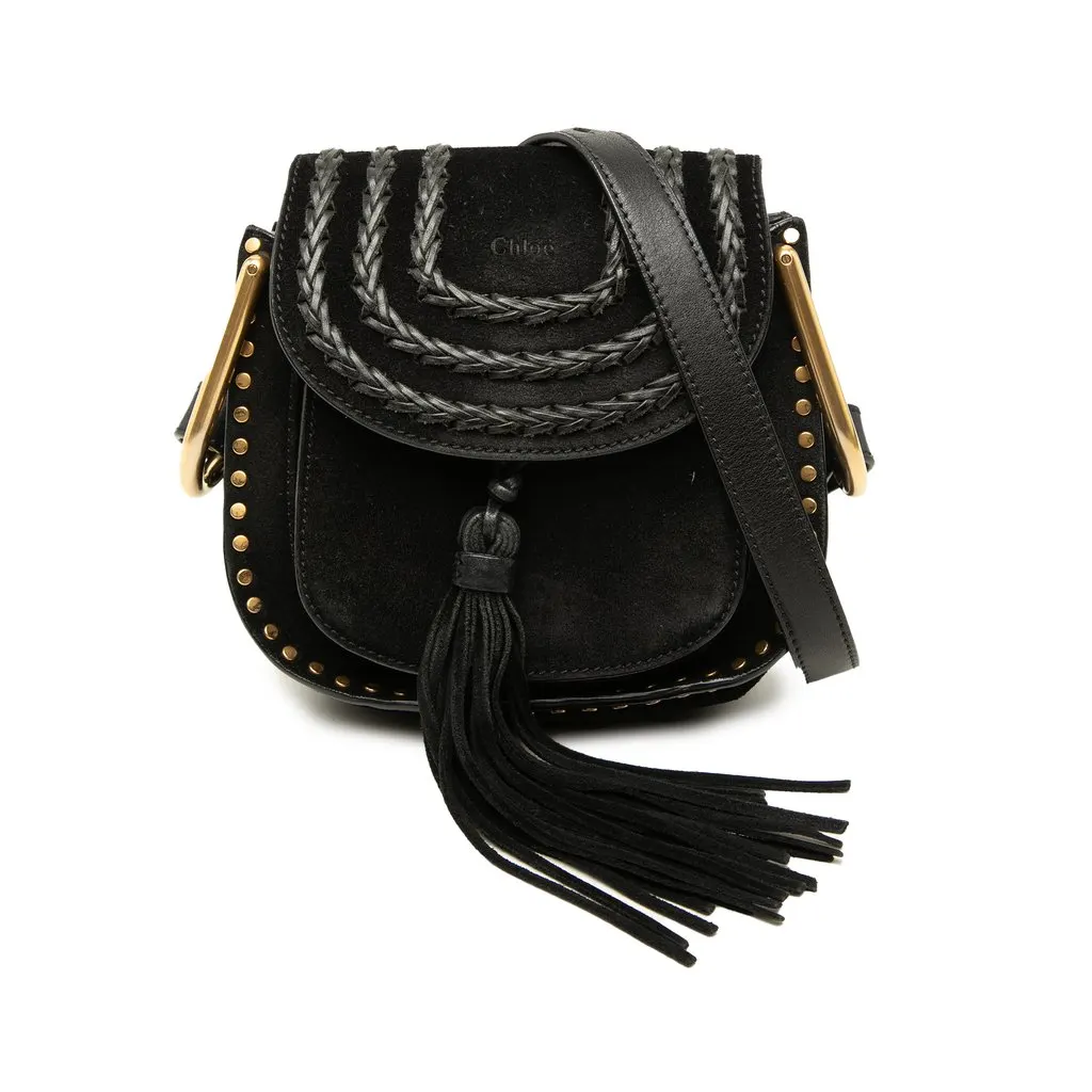 Chloé Small Suede Braided Hudson Crossbody Black Leather Very good - Front View