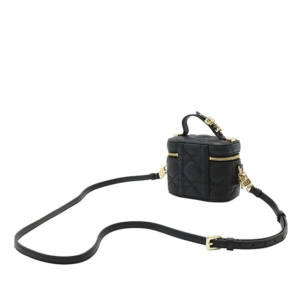 Dior Micro Lambskin Cannage Lady Dior Vanity Case Black Leather Very good - Back View