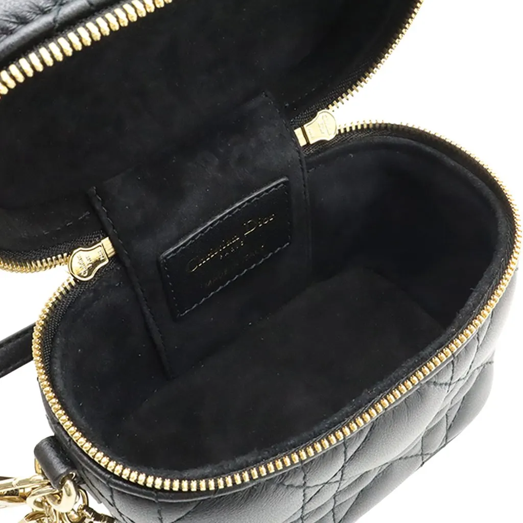 Dior Micro Lambskin Cannage Lady Dior Vanity Case Black Leather Very good - Model View