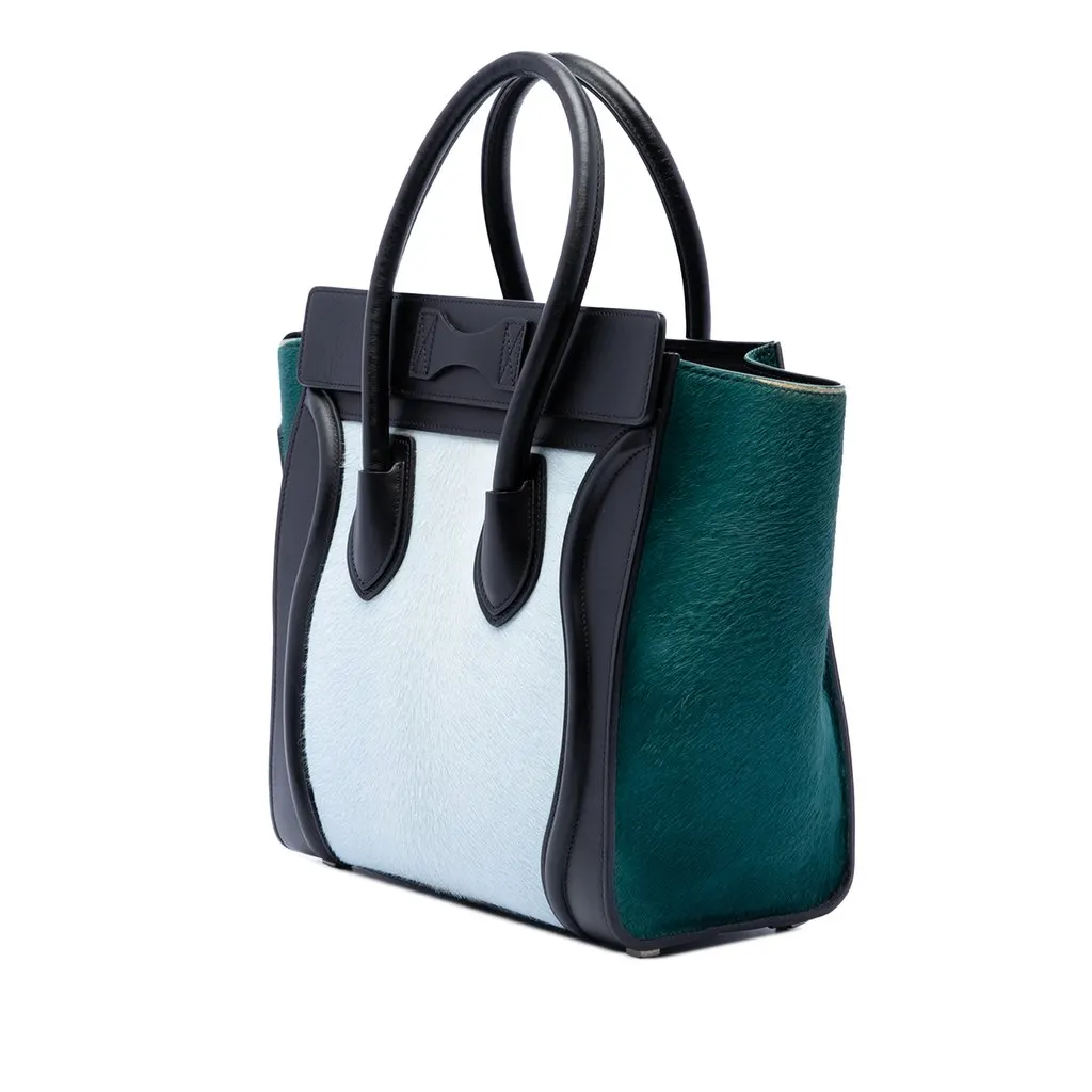 Celine Micro Tricolor Pony Hair Luggage Tote Blue Leather Good - Back View