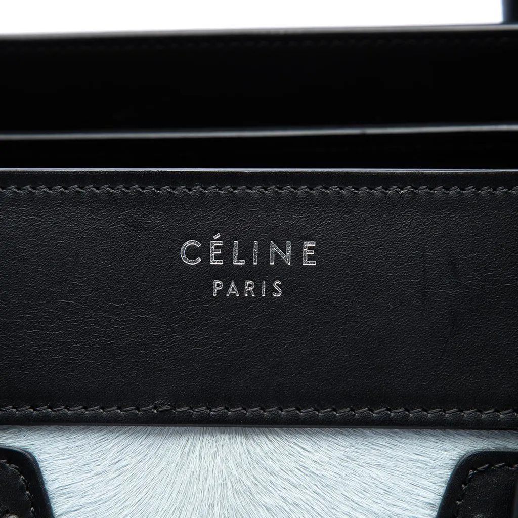 Celine Micro Tricolor Pony Hair Luggage Tote Blue Leather Good - Box View