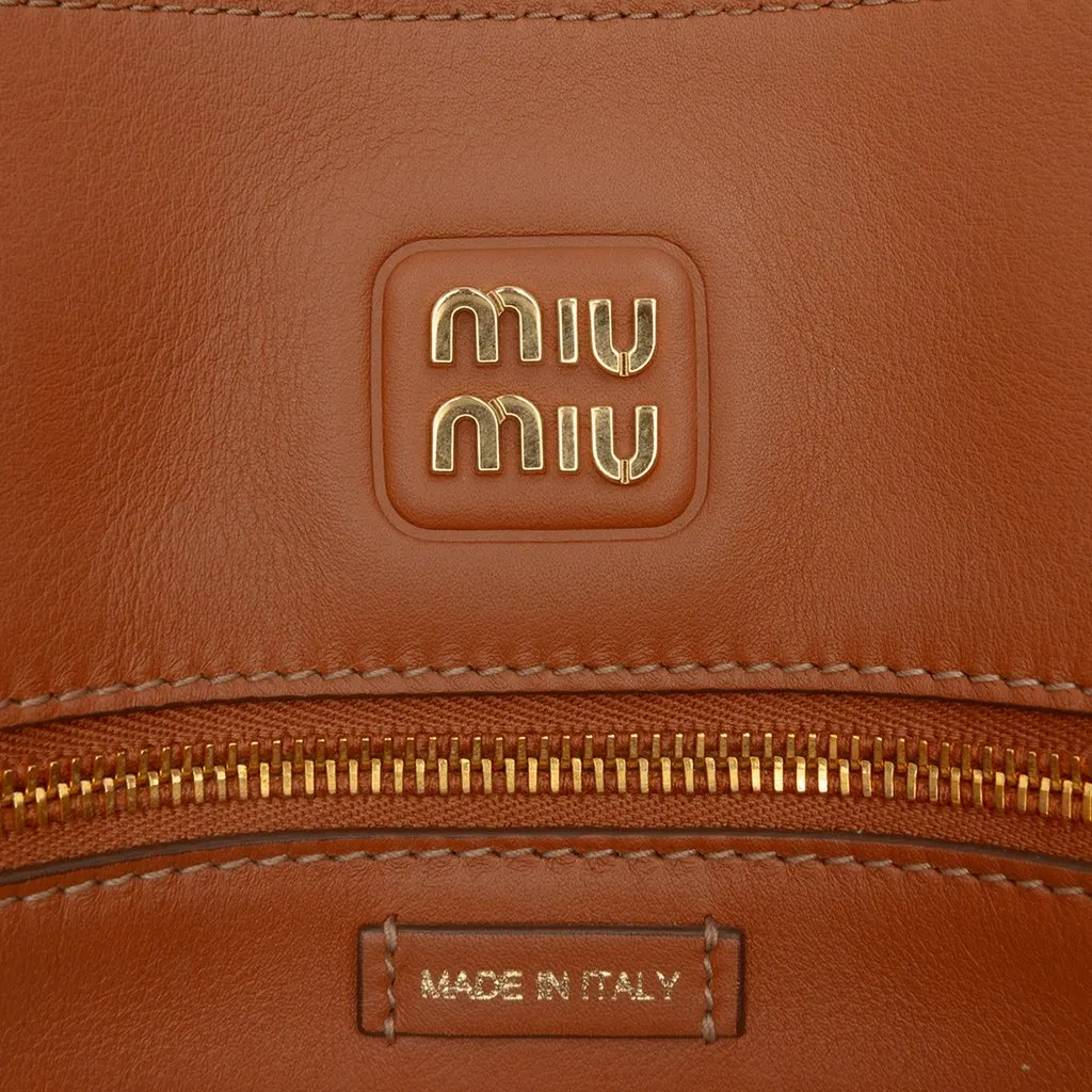 Miu Miu Softy Calfskin Embossed Logo Shoulder Bag Brown Leather Very good - Box View
