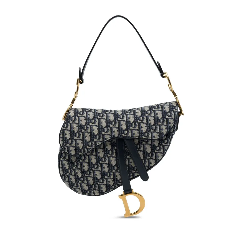 Dior Oblique Canvas Saddle Bag Blue Canvas Very good - Front View