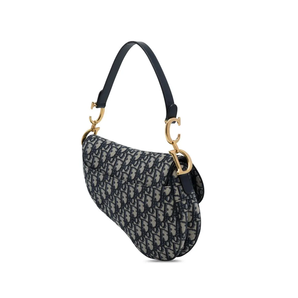 Dior Oblique Canvas Saddle Bag Blue Canvas Very good - Back View