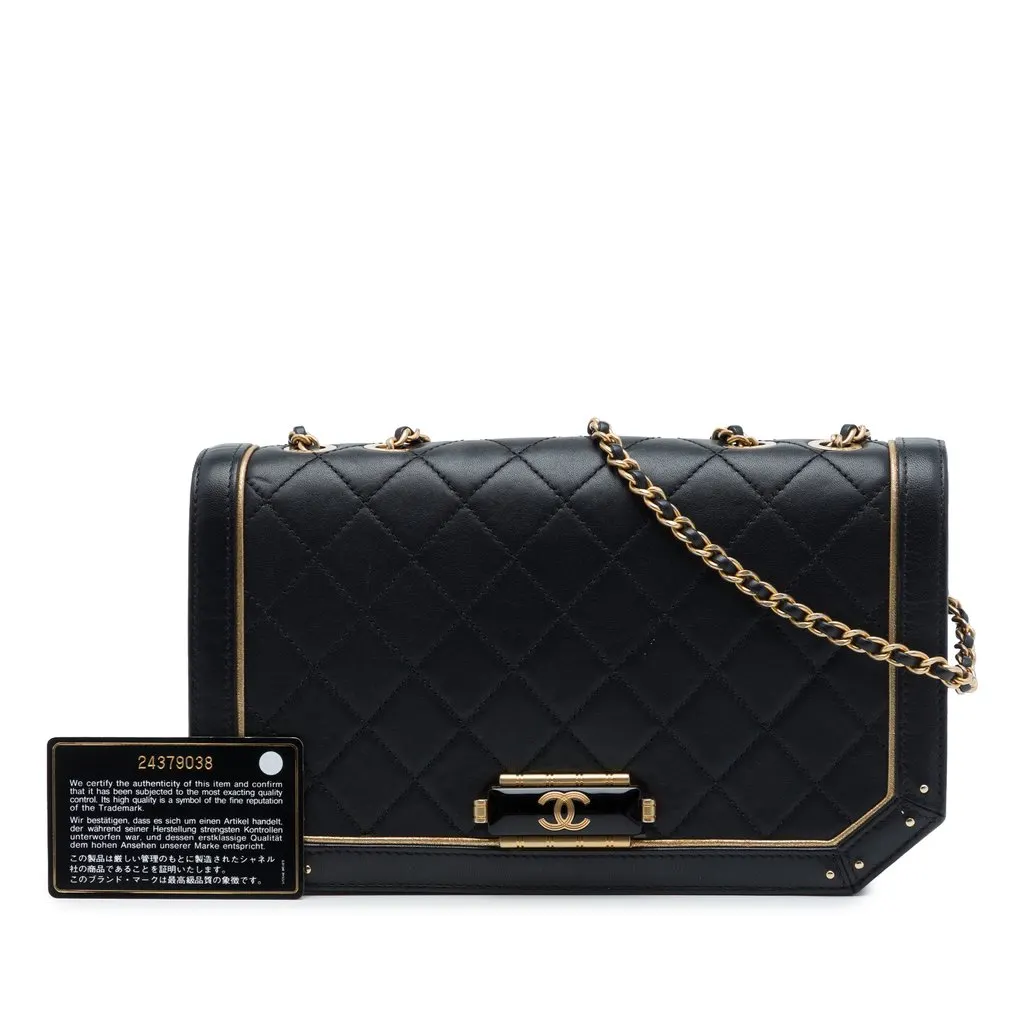 Chanel Medium Quilted Calfskin Octagon CC Clasp Flap Black M