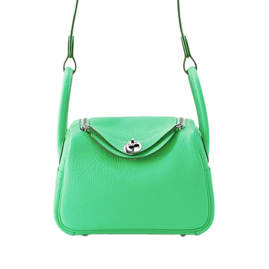 Hermès Mini Clemence Lindy 20 Green Leather Very good - Front View