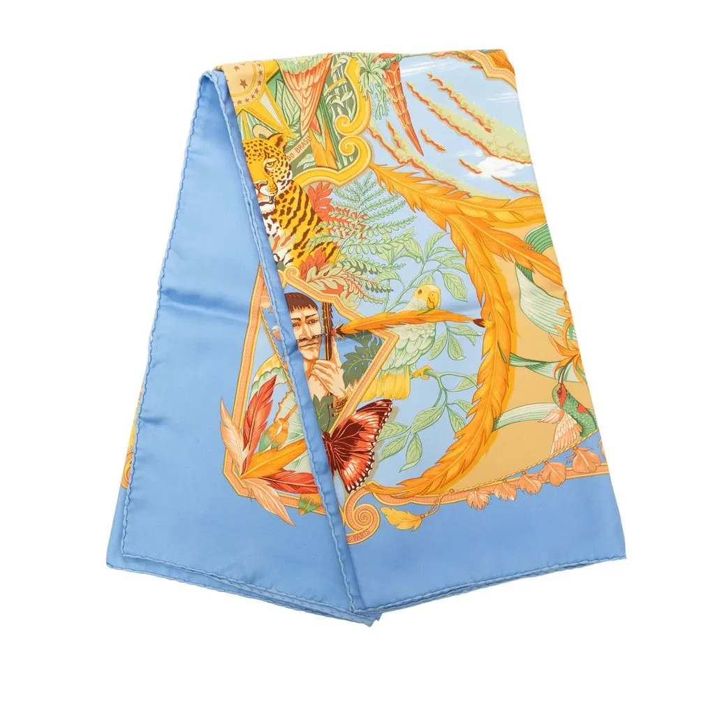 Hermès Amazonia Silk Scarf 90 Blue Silk Very good - Front View