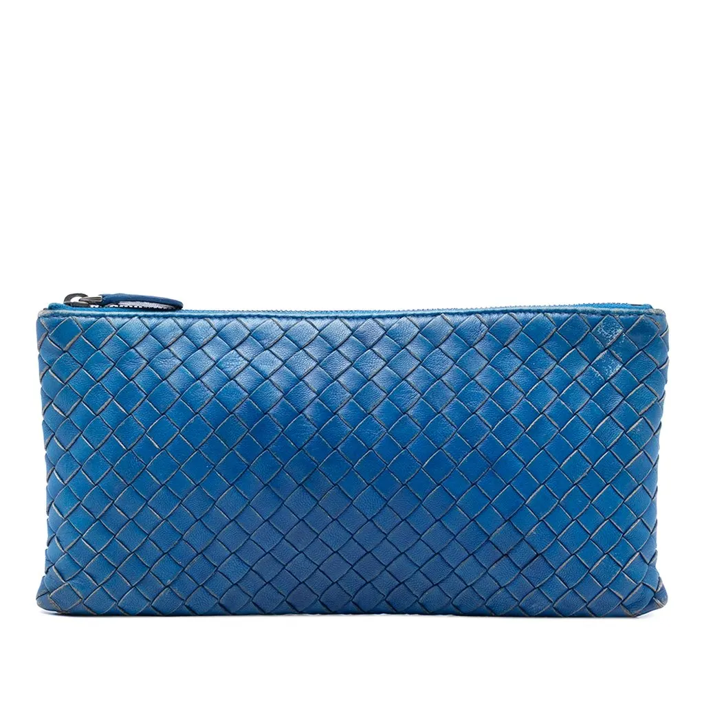 Bottega Veneta Nappa Intrecciato Clutch Blue Leather Very good - Front View