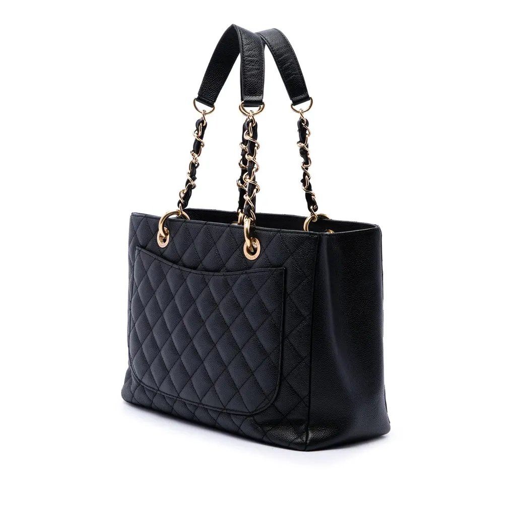 Chanel Caviar Grand Shopping Tote Black Leather Good - Back View