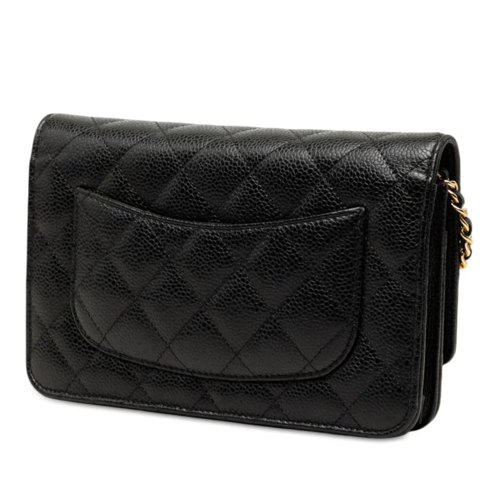 Chanel CC Quilted Caviar Wallet on Chain Black Leather Very good - Back View
