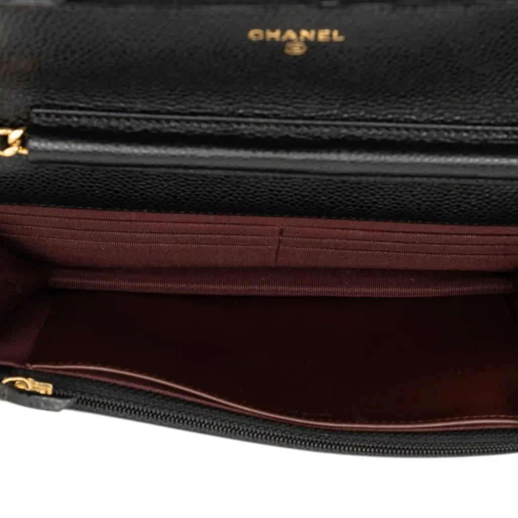 Chanel CC Quilted Caviar Wallet on Chain Black Leather Very good - Model View
