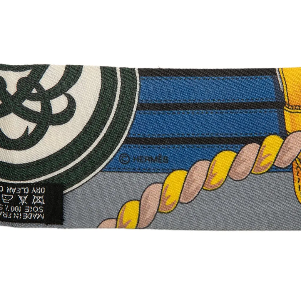 Hermès Grande Tenue Silk Twilly Scarf Blue Silk Good - Inside View