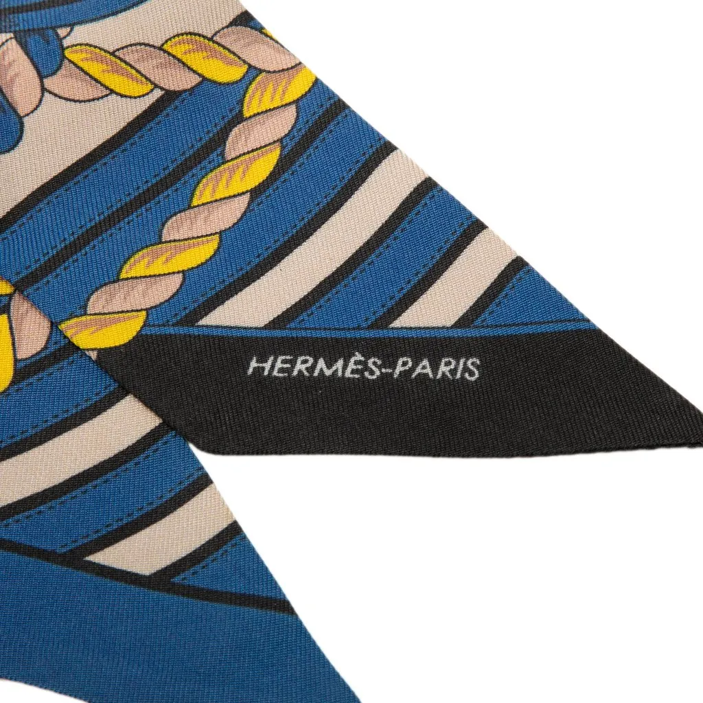 Hermès Grande Tenue Silk Twilly Scarf Blue Silk Good - Model View