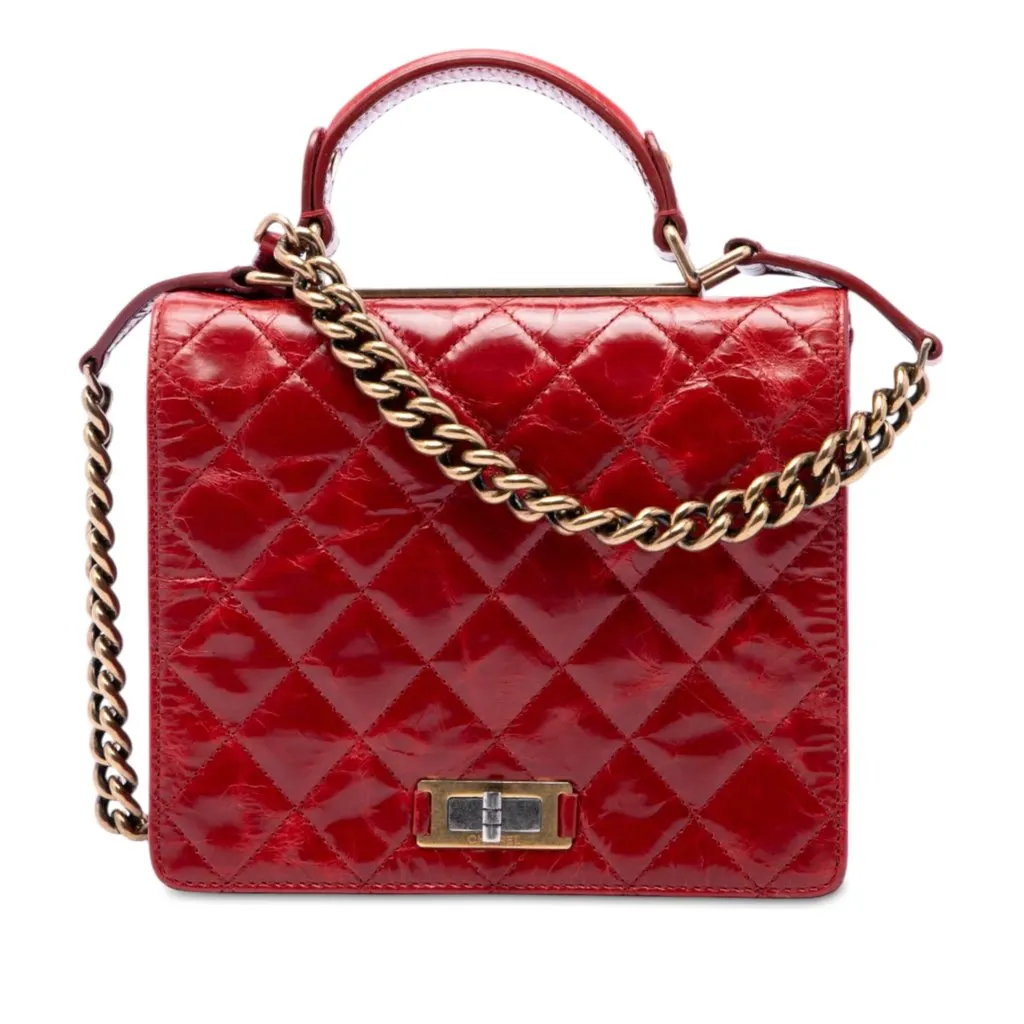 Chanel Large Quilted Glazed Calfskin Reissue 2.55 Rita Top Handle Flap Red Leather Very good - Front View