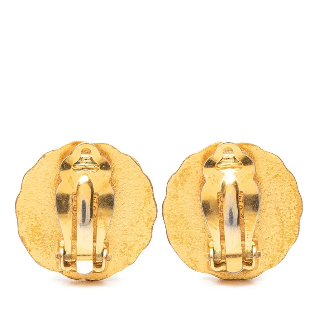 Chanel CC Gold Plated Sunburst Round Clip On Earrings Gold Metal Very good - Back View