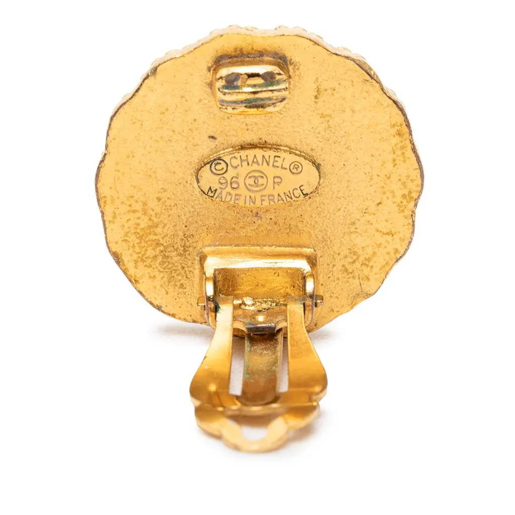 Chanel CC Gold Plated Sunburst Round Clip On Earrings Gold Metal Very good - Inside View