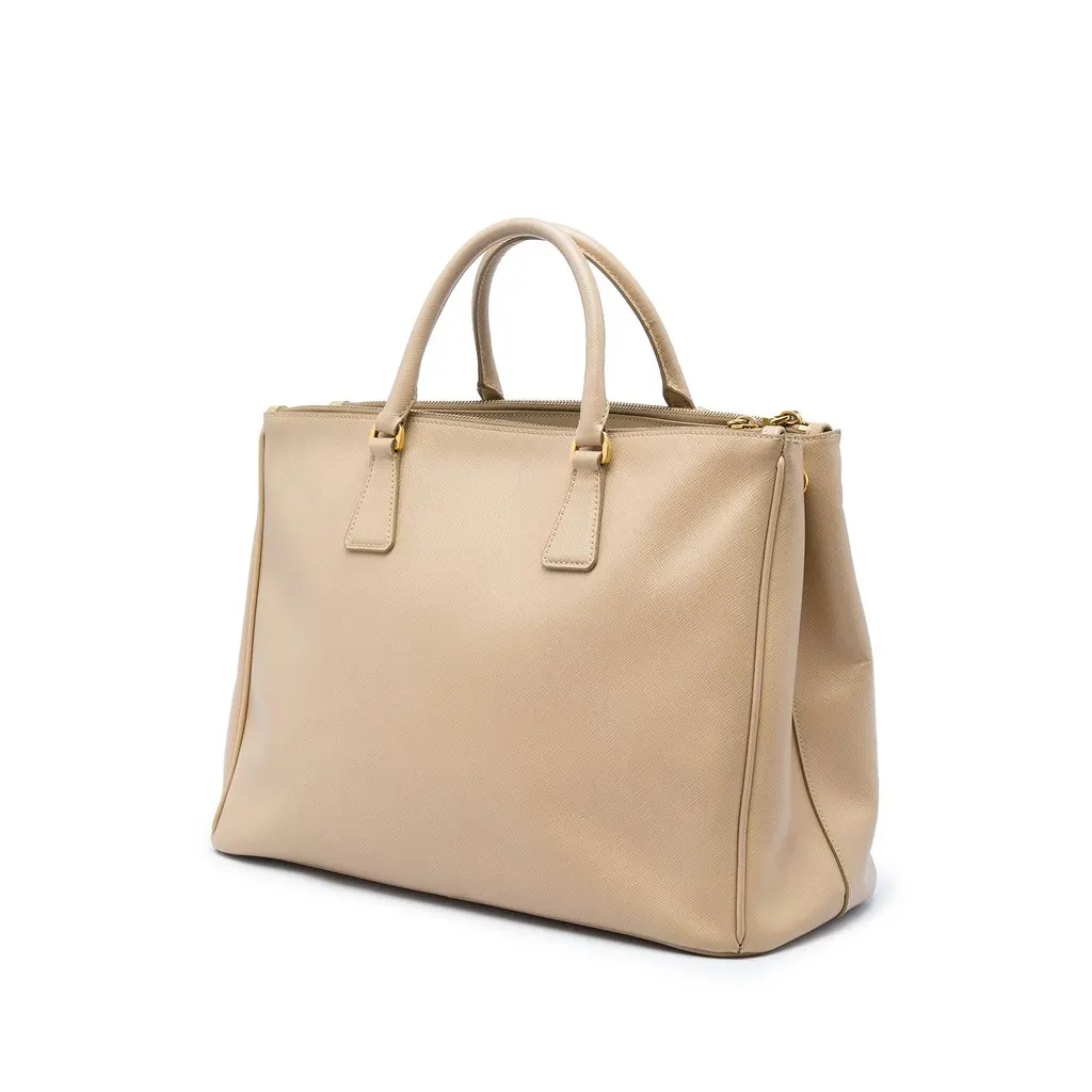 Prada Large Saffiano Lux Galleria Double Zip Tote Beige Leather Good - Back View