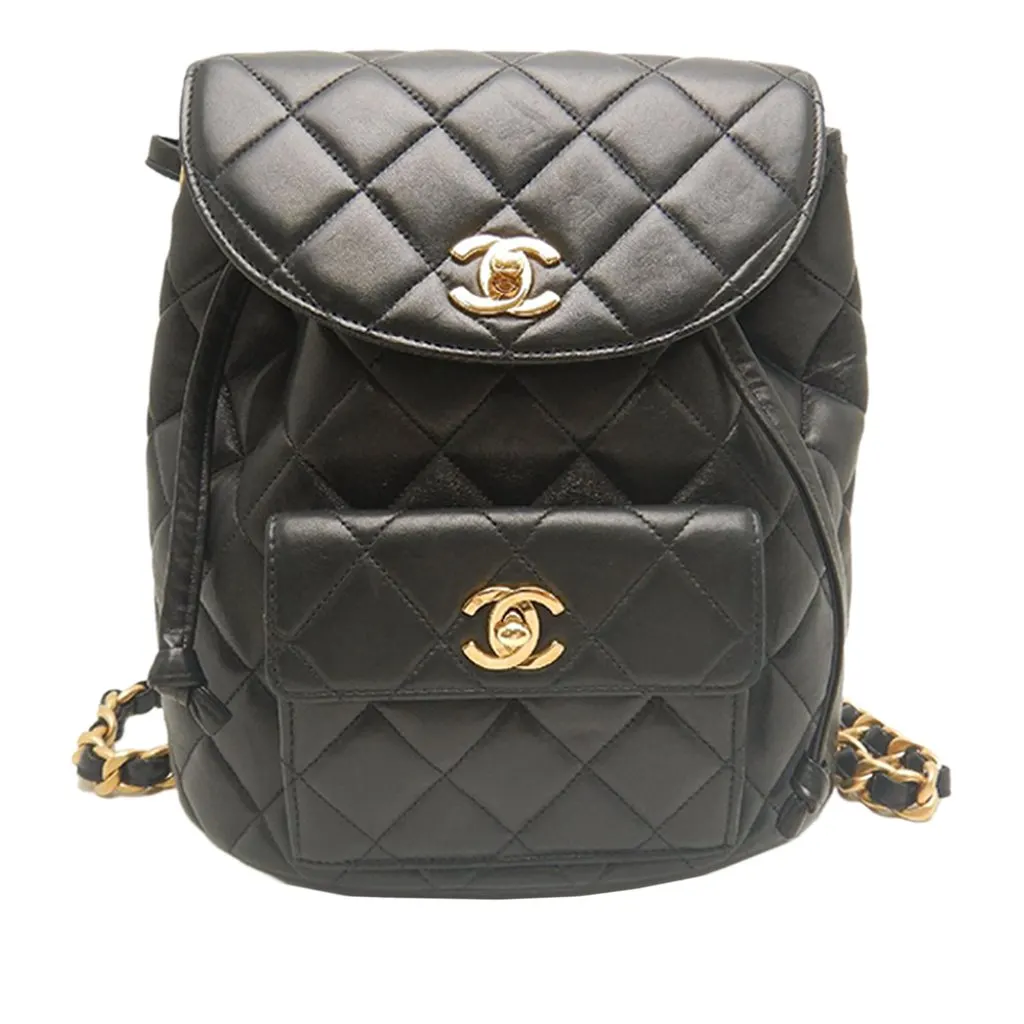 Chanel Medium Quilted Lambskin Duma Backpack Black Leather Very good - Front View