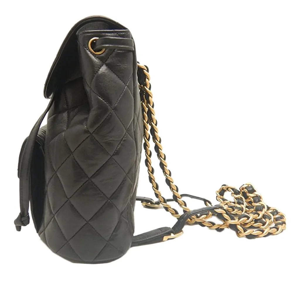 Chanel Medium Quilted Lambskin Duma Backpack Black Leather Very good - Back View