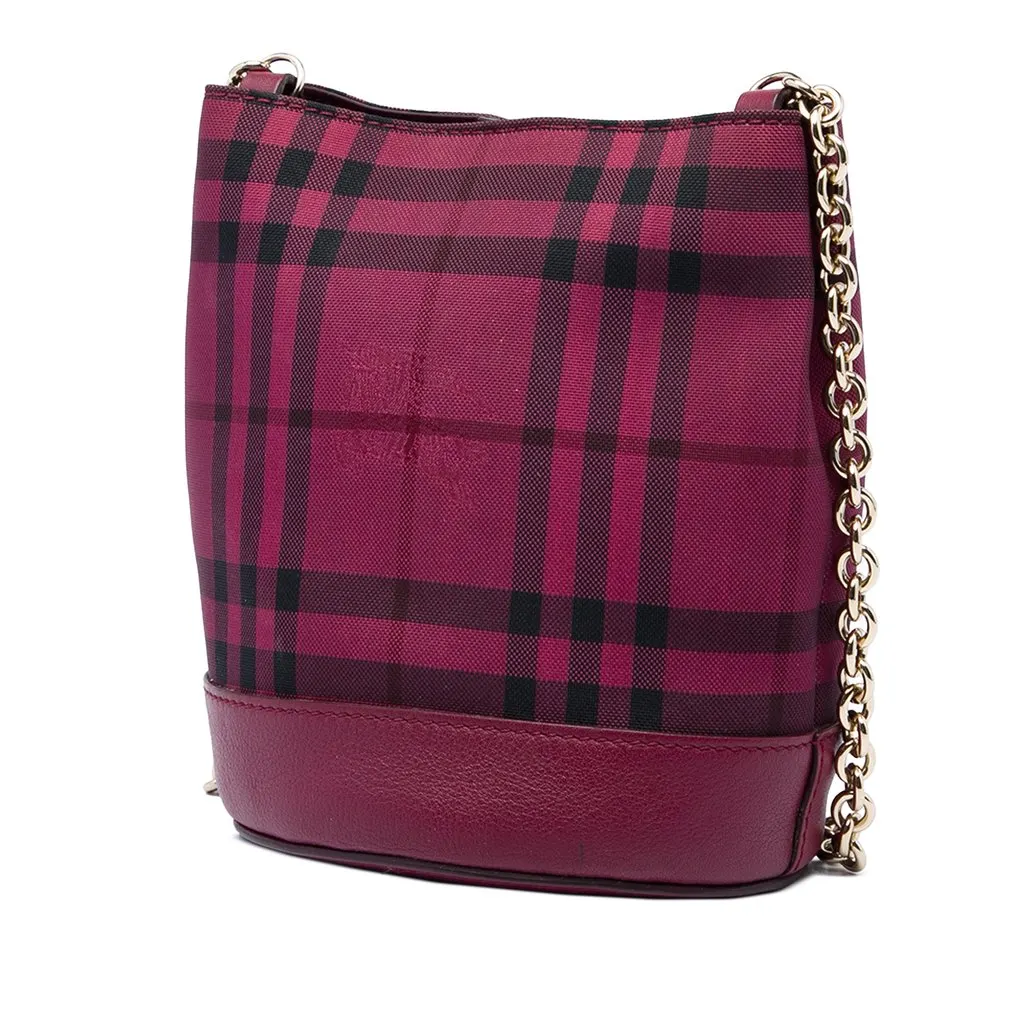 Burberry Overdyed Canvas Horseferry Check Bucket Bag Red Polyamide Good - Back View