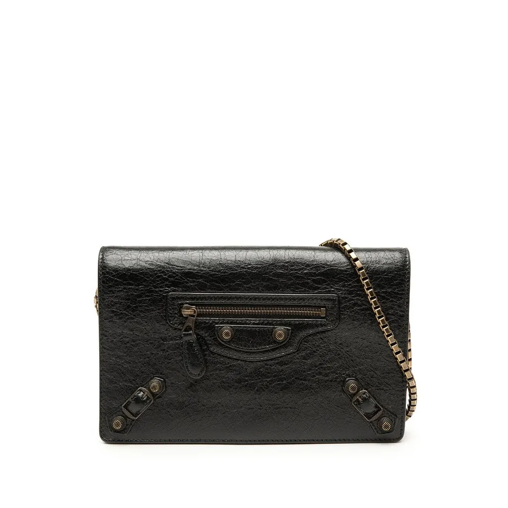 Balenciaga Lambskin Motocross Giant 12 Wallet on Chain Black Leather Very good - Front View