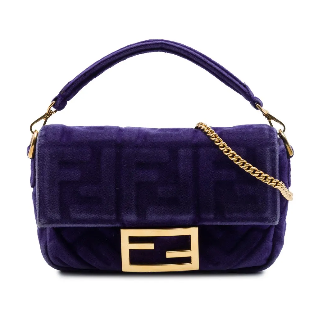 Fendi Mini Zucca Embossed Velvet Baguette Satchel Purple Very good - Front View