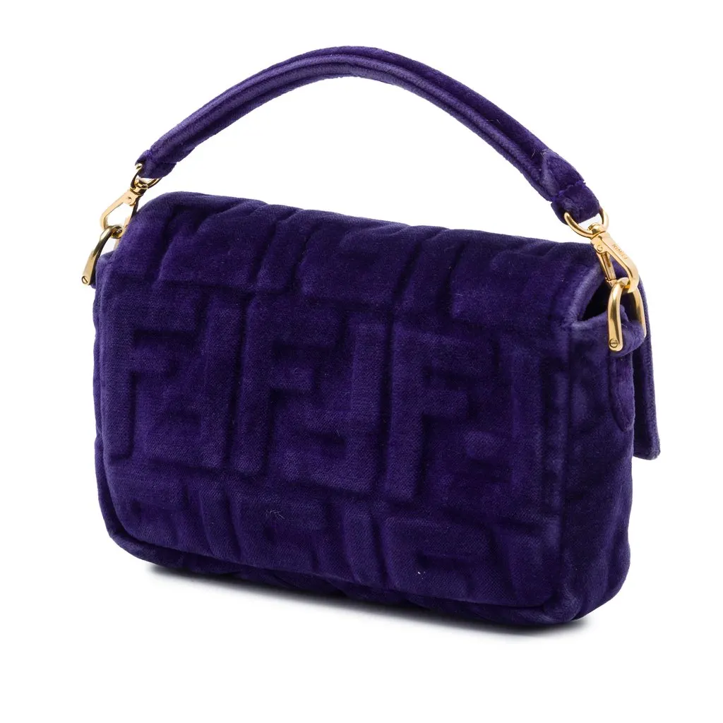 Fendi Mini Zucca Embossed Velvet Baguette Satchel Purple Very good - Back View