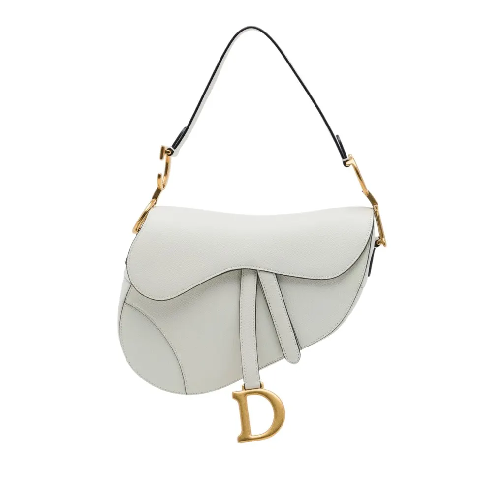Dior Grained Calfskin Saddle Bag White Leather Very good - Front View