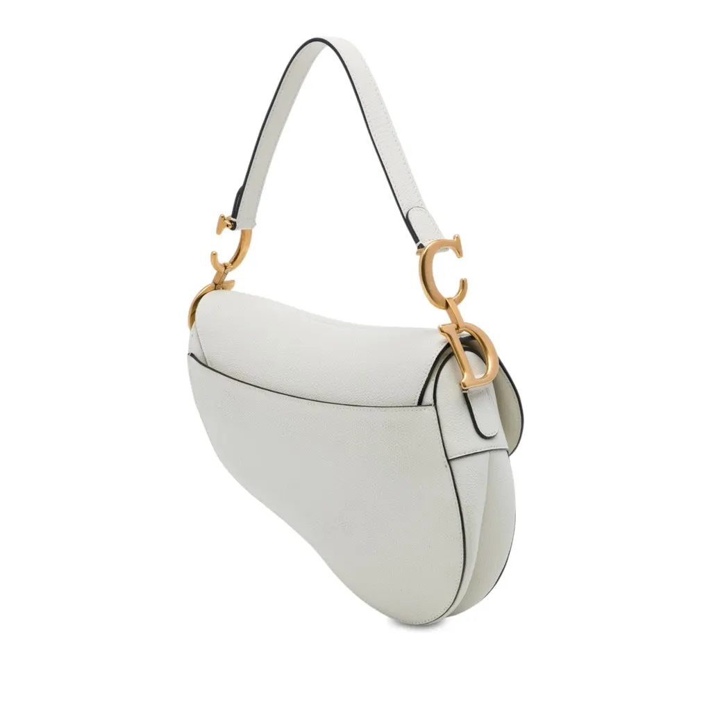 Dior Grained Calfskin Saddle Bag White Leather Very good - Back View