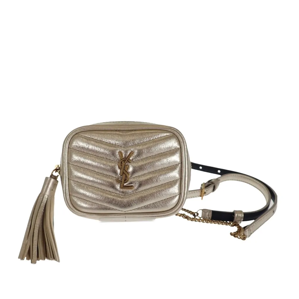 Saint Laurent Baby Metallic Matelasse Calfskin Monogram Lou Camera Bag Gold Leather Very good - Front View
