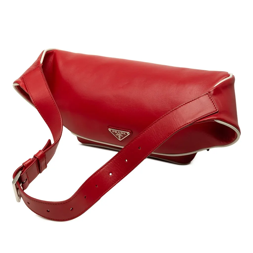 Prada Leather Zip Pocket Belt Bag Red Leather Very good - Back View
