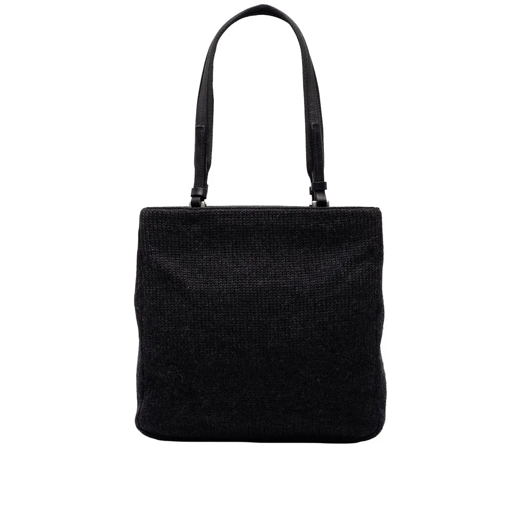 Prada Knitted Wool Tote Black Wool Good - Front View