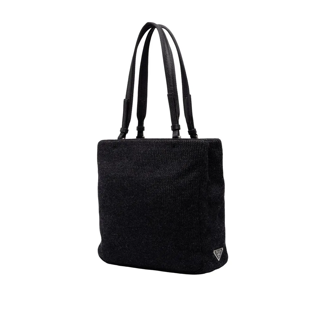 Prada Knitted Wool Tote Black Wool Good - Back View