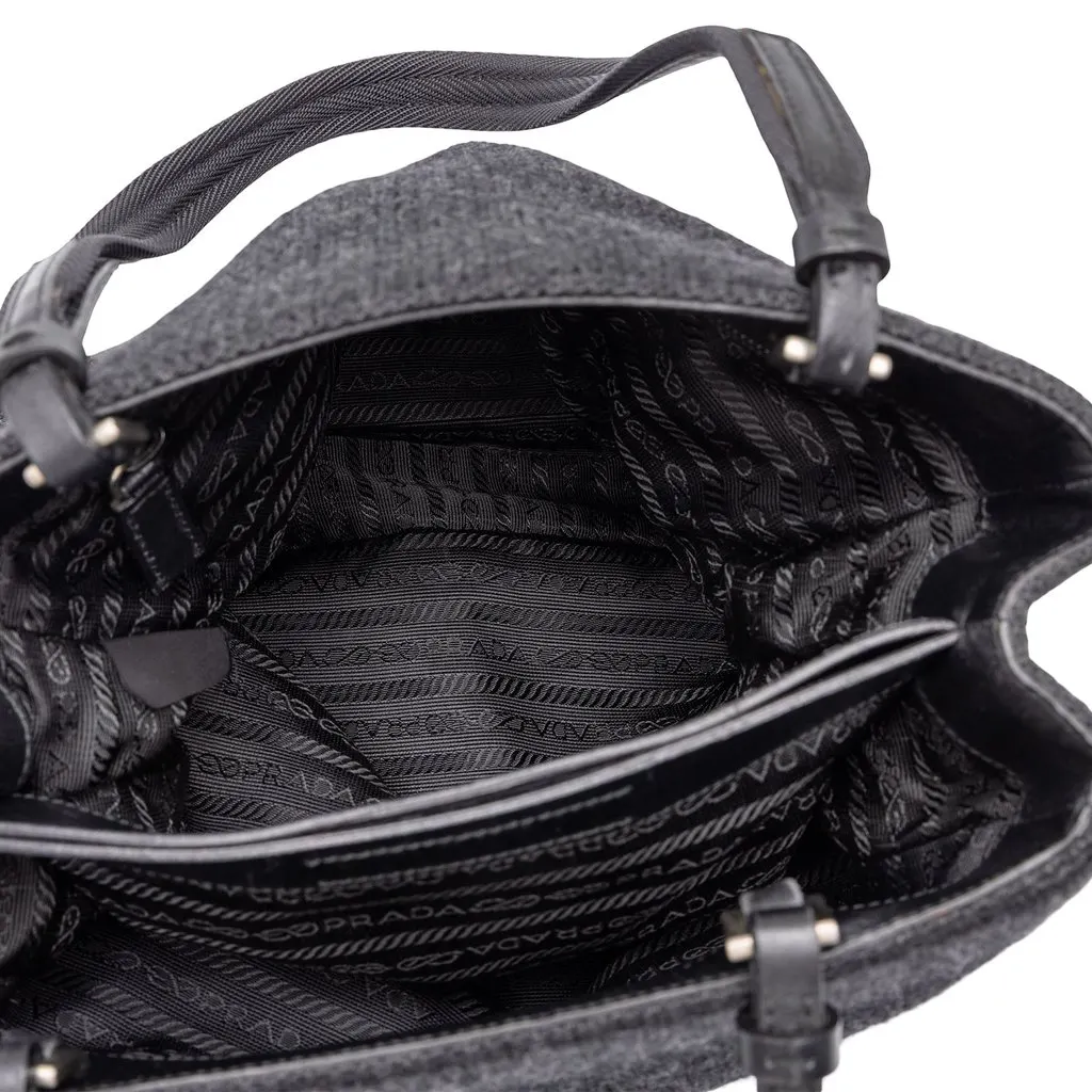 Prada Knitted Wool Tote Black Wool Good - Model View